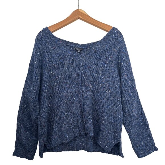 Lucky Brand Womens Sweater Sz L Chunky Knit Blue Speckled V-Neck Slouchy Comfy - Picture 2 of 11